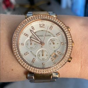 Michael Kors Silver and Rose Gold Watch
